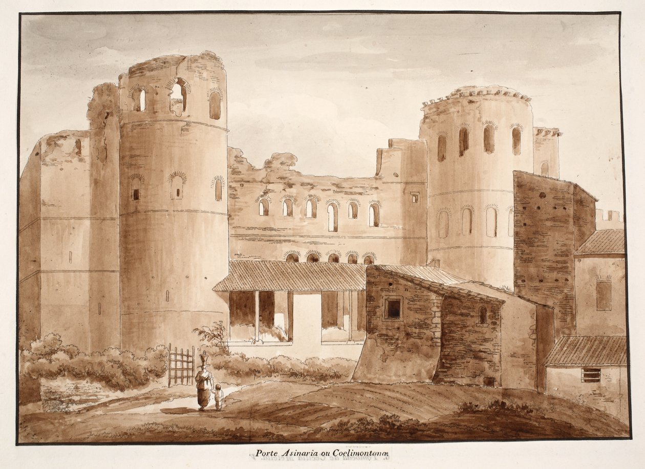 ال Porta Asinaria أو Coelimontana ، 1833 (النقش بغسل بني) بواسطة اجوستينو توفانيلي