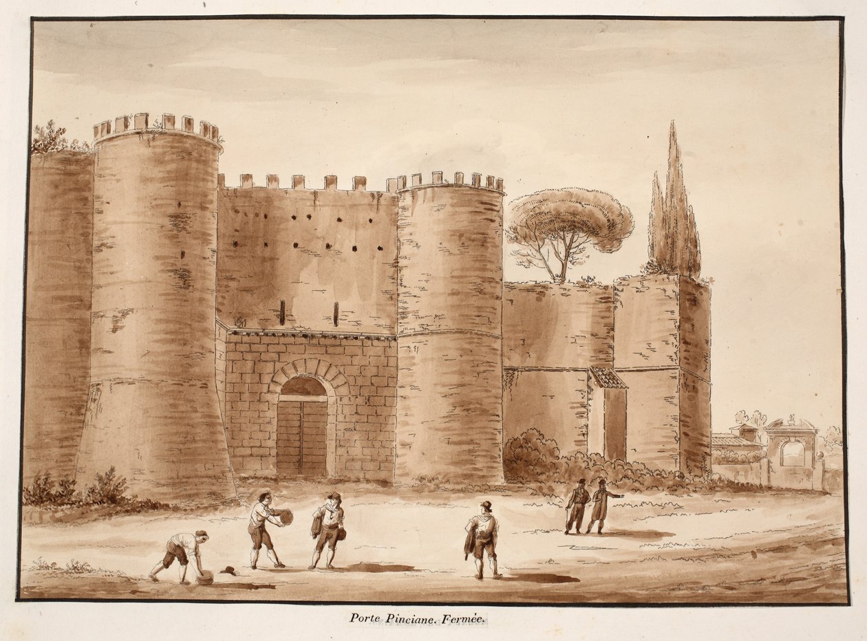 The Porta Pinciana ، مغلق ، 1833 (النقش بغسل بني) بواسطة اجوستينو توفانيلي
