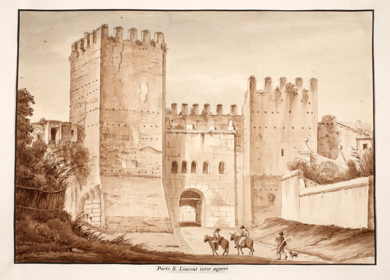 The Porta San Lorenzo ، inter ageres ، 1833 (النقش بغسل بني) بواسطة اجوستينو توفانيلي