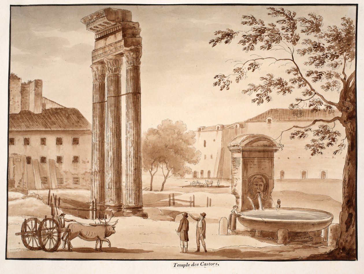 معبد كاستور ، 1833 (النقش بغسل بني) بواسطة اجوستينو توفانيلي