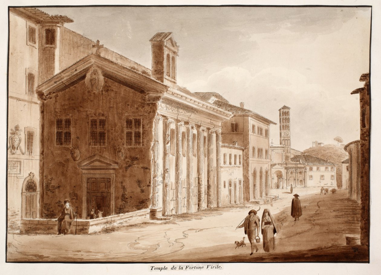 معبد Fortuna Virilis ، 1833 (النقش بغسل بني) بواسطة اجوستينو توفانيلي