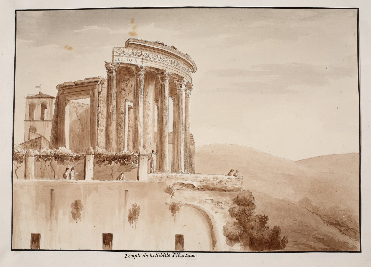 معبد Tiburtine Sibyl ، 1833 (النقش بغسل بني) بواسطة اجوستينو توفانيلي
