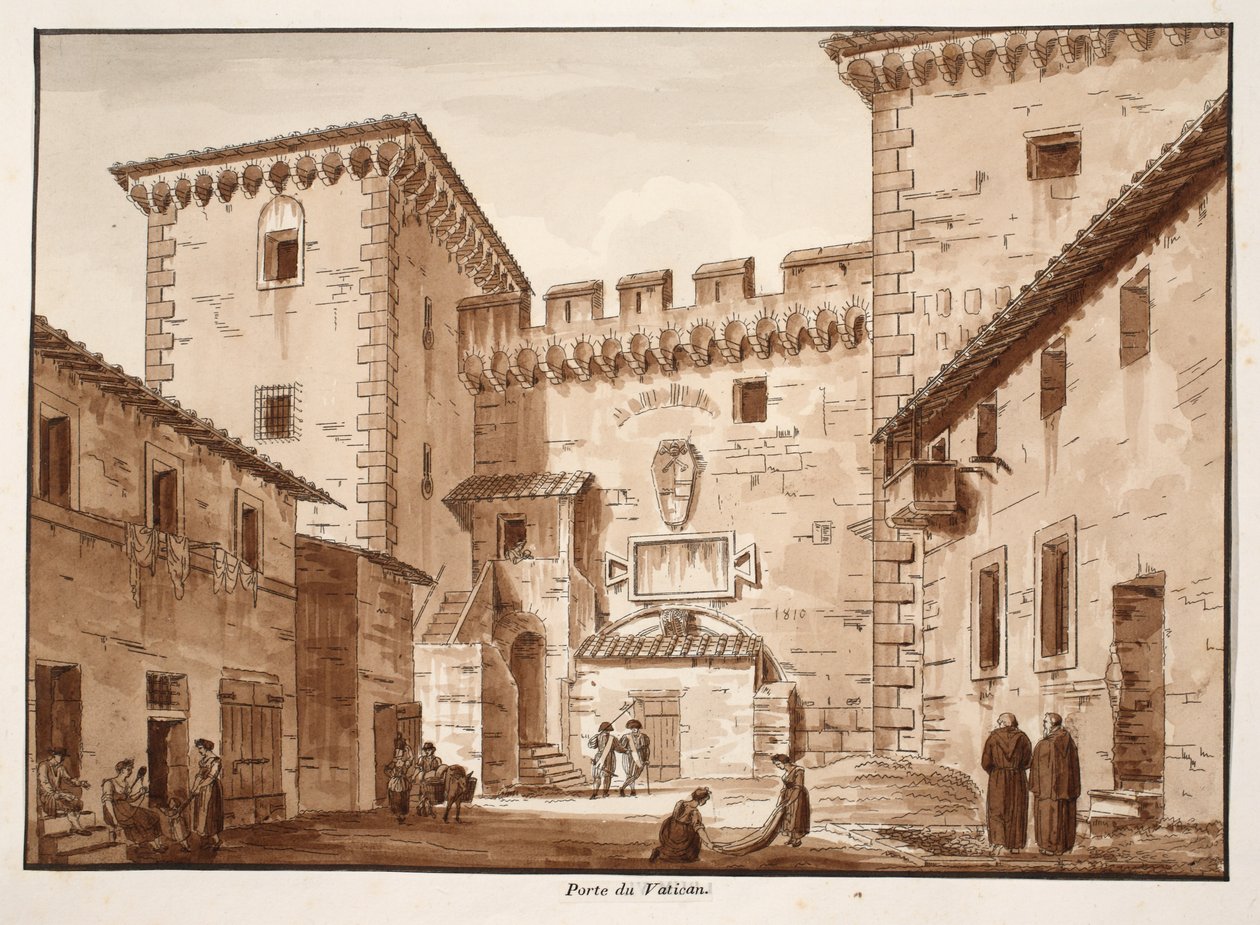 بوابة الفاتيكان ، 1833 (النقش بغسل بني) بواسطة اجوستينو توفانيلي