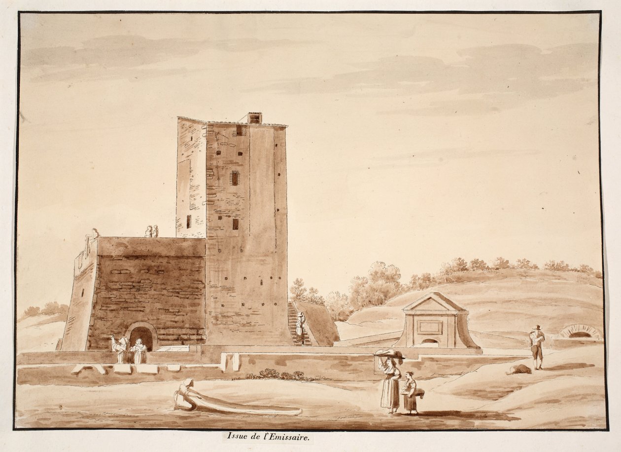 ظهور emmisarium بحيرة ألبانو ، 1833 (النقش مع غسل البني) بواسطة اجوستينو توفانيلي