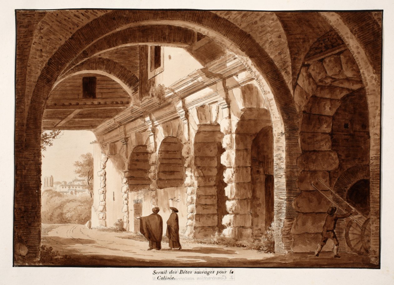 حاوية الحيوانات البرية للكولوسيوم ، 1833 (النقش بغسل بني) بواسطة اجوستينو توفانيلي