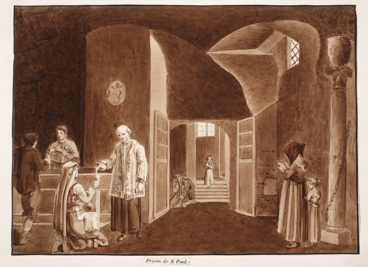 سجن القديس بولس ، 1833 (النقش بغسل بني) بواسطة اجوستينو توفانيلي