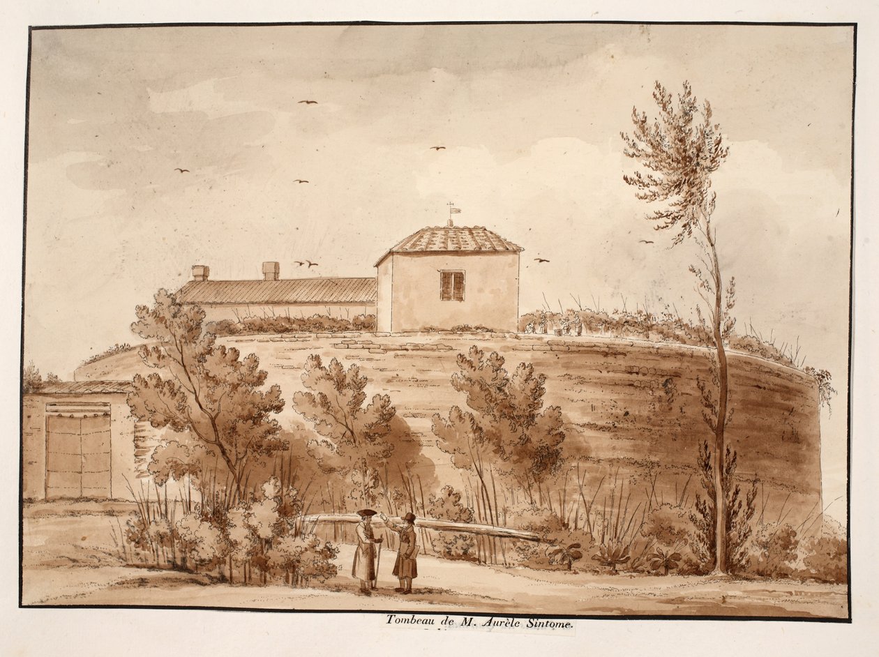 مقبرة ماركوس أوريليوس سينتوما ، 1833 (النقش بغسل بني) بواسطة اجوستينو توفانيلي