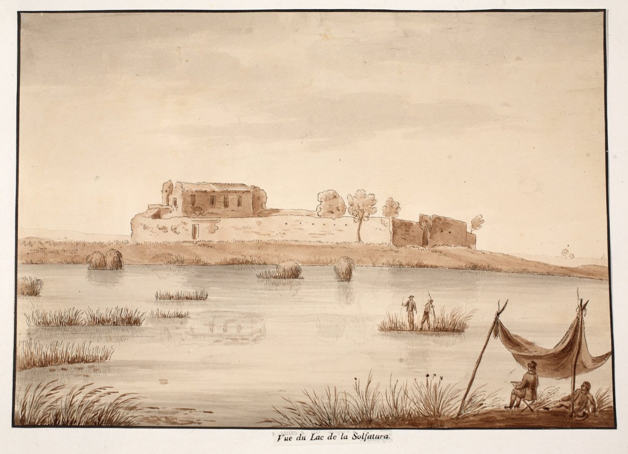 منظر لبحيرة Solfatura ، 1833 (النقش بغسل بني) بواسطة اجوستينو توفانيلي