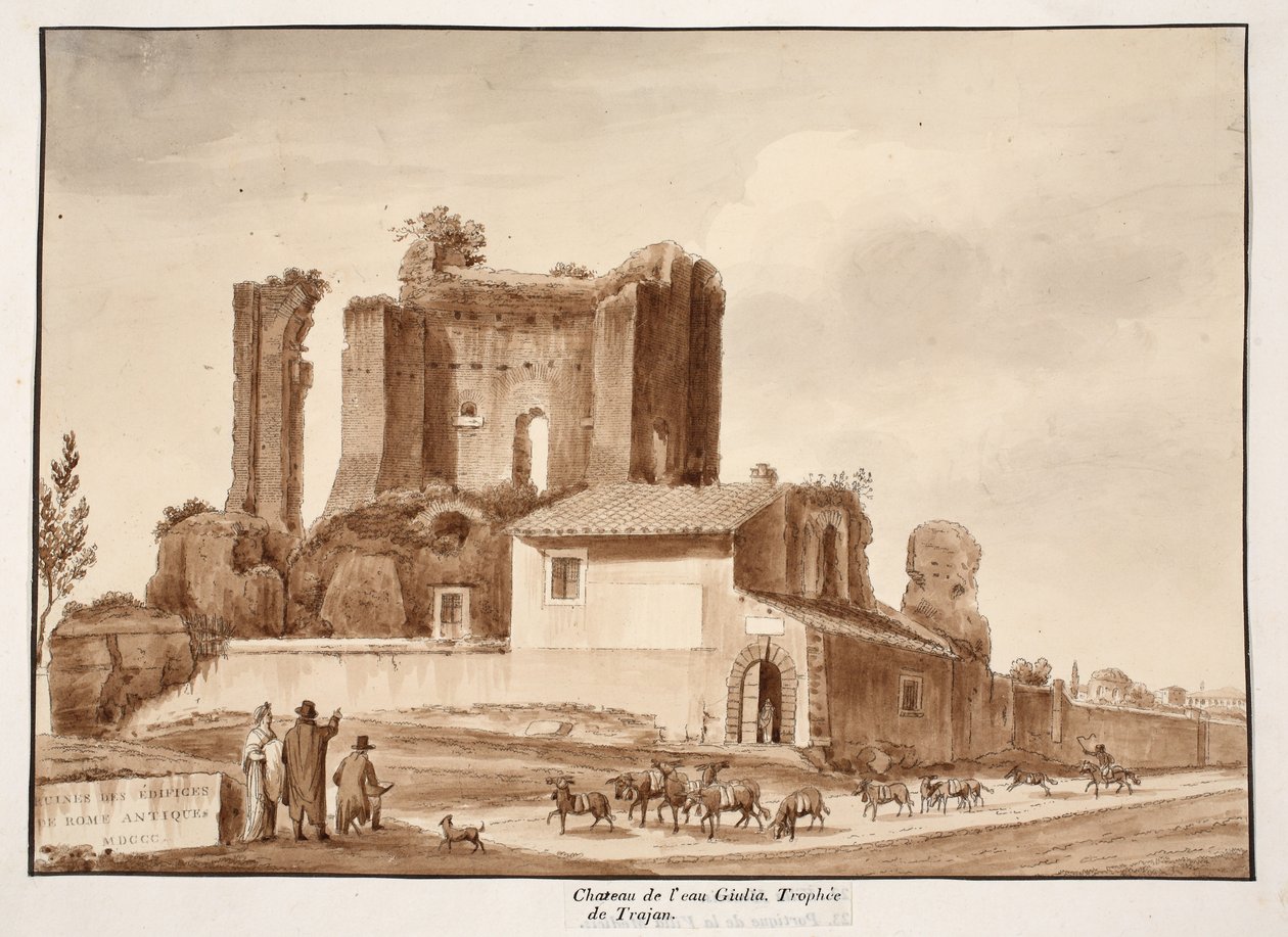 برج مياه أكوا جوليا ، 1833 (النقش بغسل بني) بواسطة اجوستينو توفانيلي