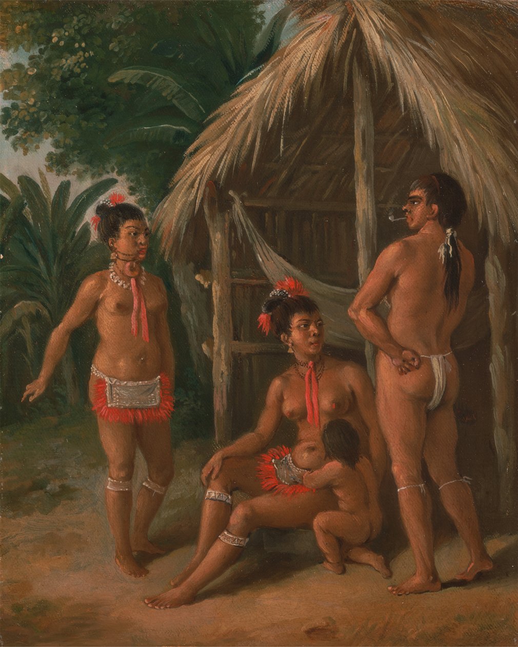 عائلة جزر ليوارد كاريب خارج كوخ ، كاليفورنيا. 1780. بواسطة أغوستينو برونياس