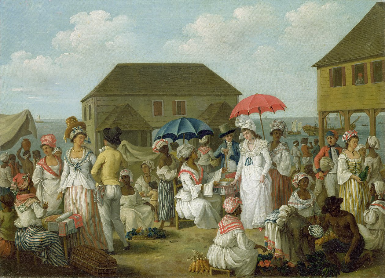 سوق الكتان ، دومينيكا ، حوالي عام 1780 (زيت على قماش) بواسطة أغوستينو برونياس
