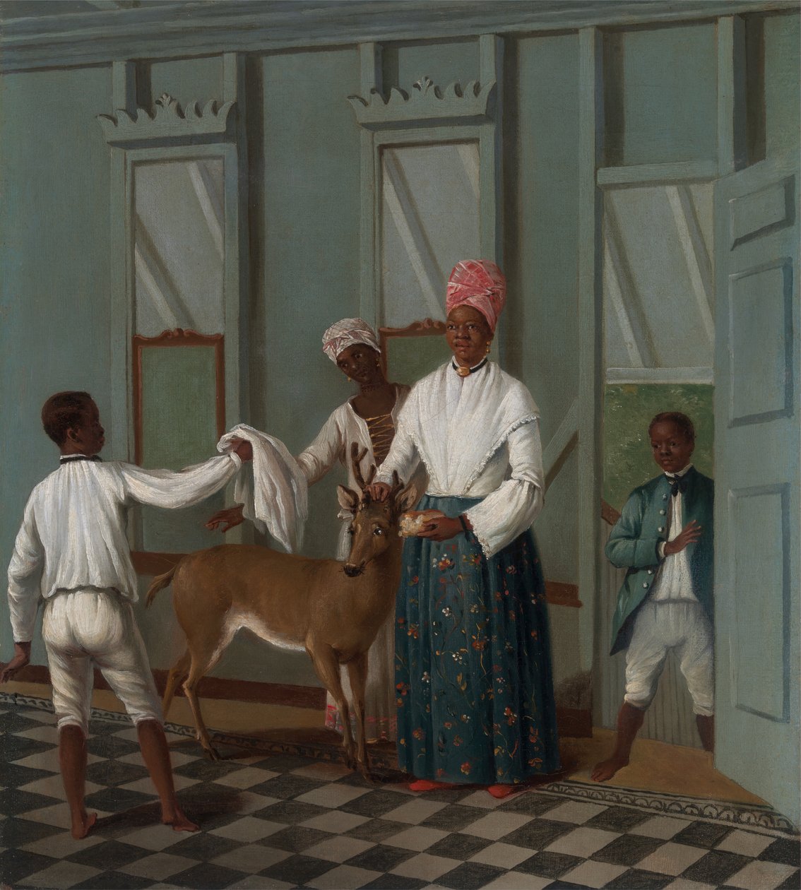 خدم يغسلون غزال ، كاليفورنيا. 1775. بواسطة أغوستينو برونياس