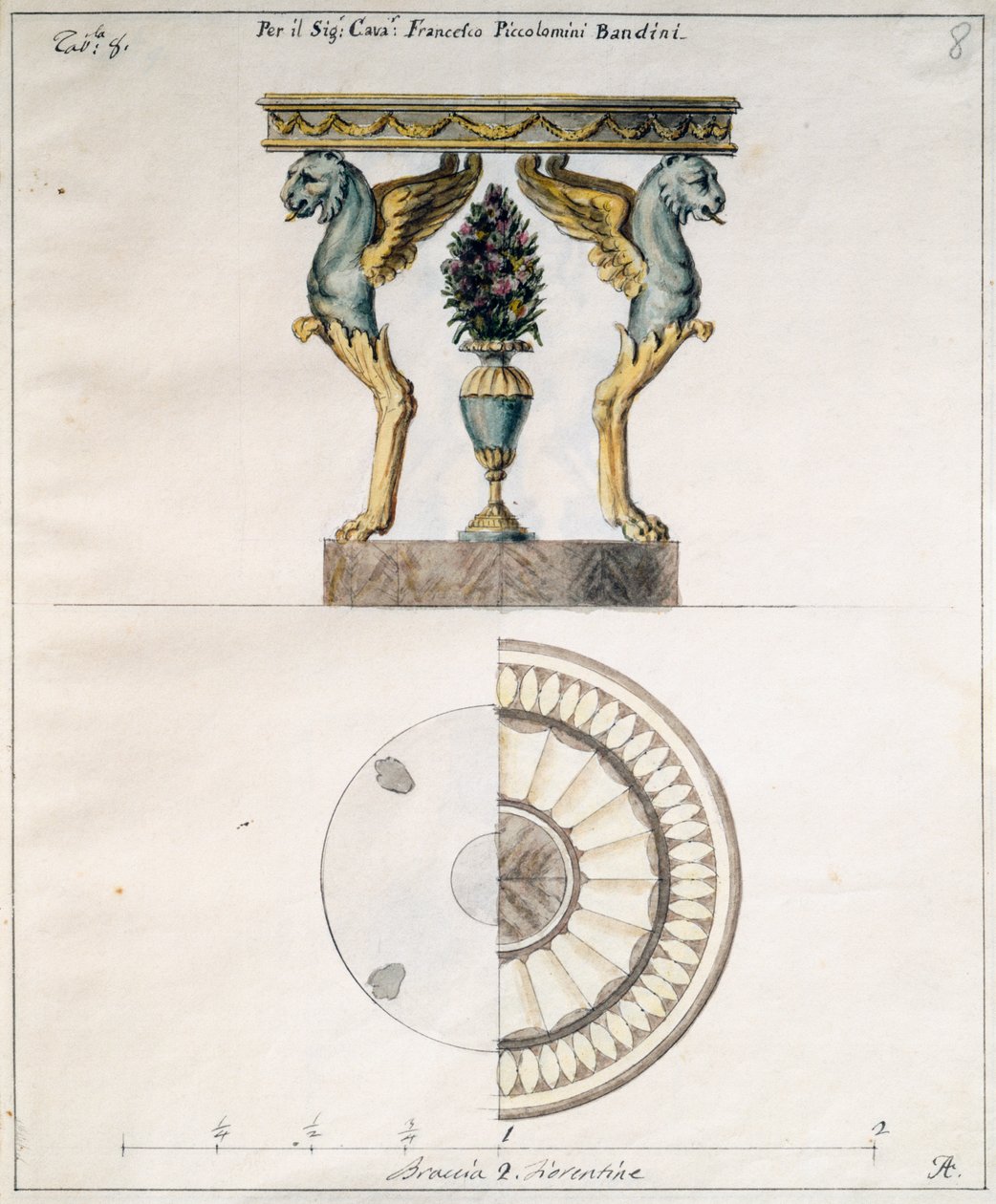 طاولة قهوة صممها Agostino Fantastici (1782-1845) لفرانشيسكو بيكولوميني بانديني ، رسم ، إيطاليا بواسطة اجوستينو فانتاستيكي