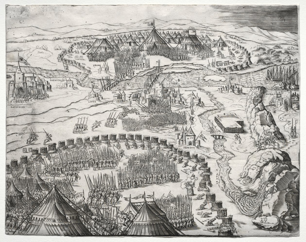 موقع ومعسكر جيوش شارل الخامس وسليمان الثاني ، 1532. بواسطة أغوستينو موسي