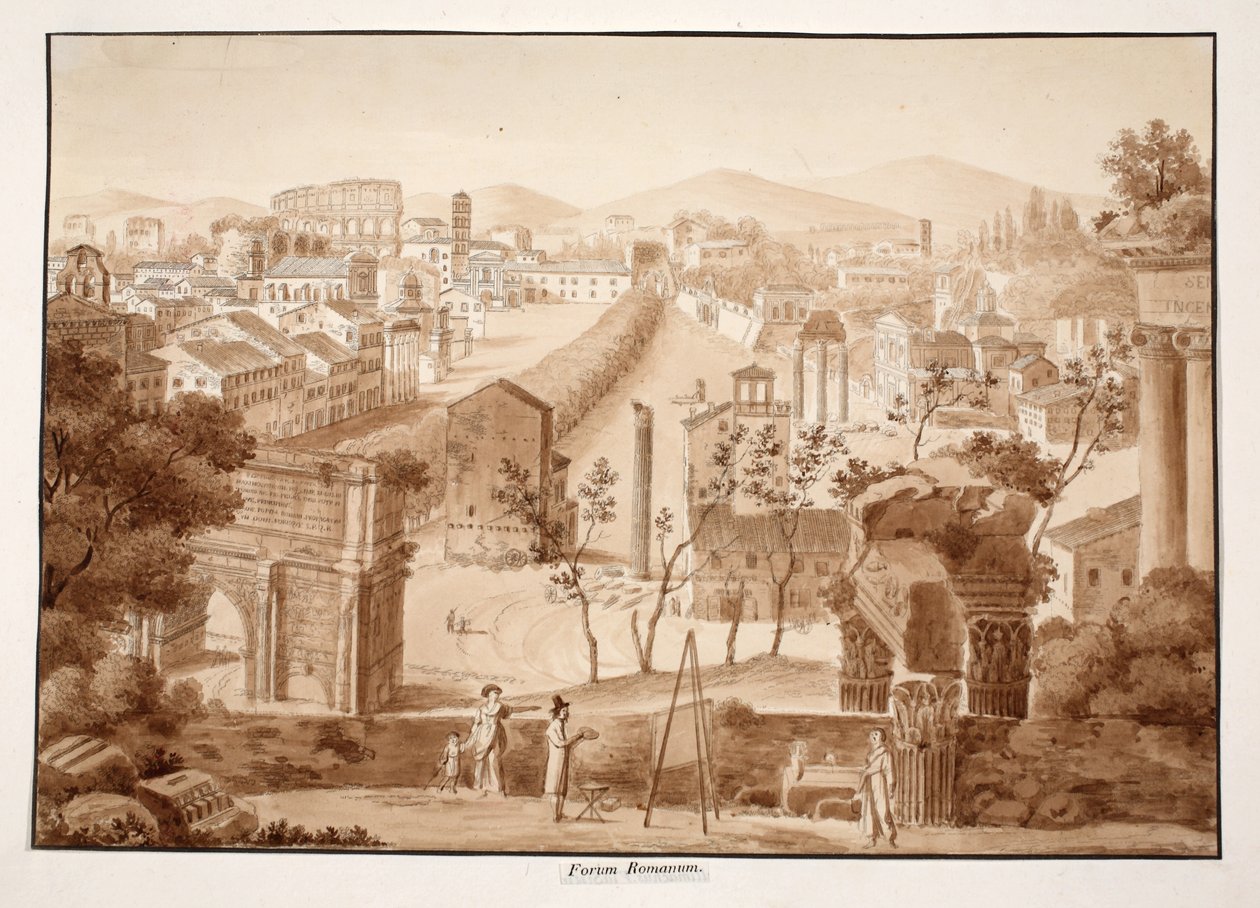 Forum Romanum ، 1833 (النقش بغسل بني) بواسطة اجوستينو توفانيلي