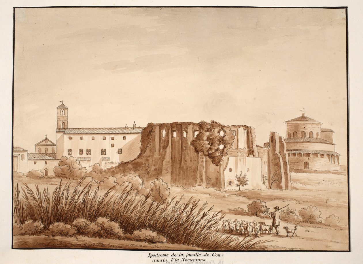 هيبودروم من عائلة قسطنطين ، عبر نومينتانا ، 1833 (النقش بغسل بني) بواسطة اجوستينو توفانيلي