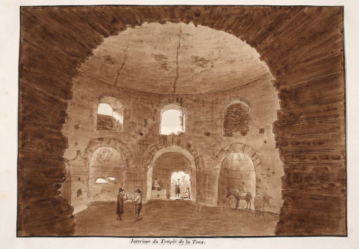الجزء الداخلي من معبد السعال ، 1833 (النقش بغسل بني) بواسطة اجوستينو توفانيلي