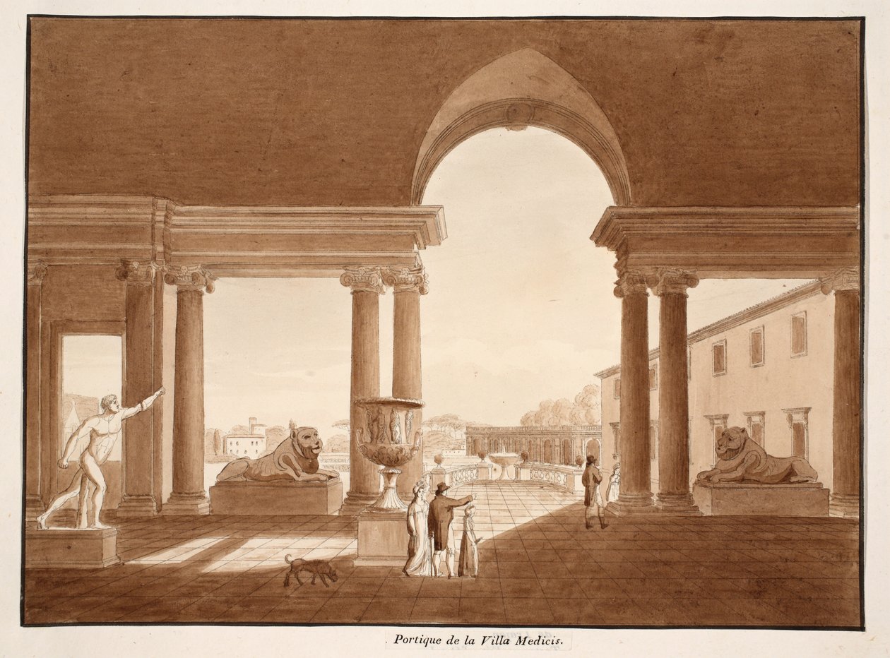 رواق فيلا ميديتشي ، 1833 (النقش بغسل بني) بواسطة اجوستينو توفانيلي