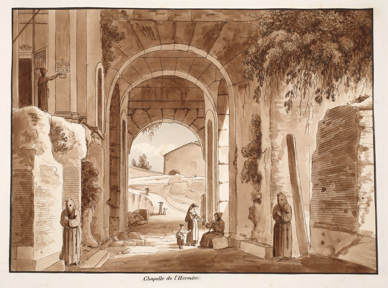 مصلى الناسك في الكولوسيوم ، 1833 (النقش بغسل بني) بواسطة اجوستينو توفانيلي