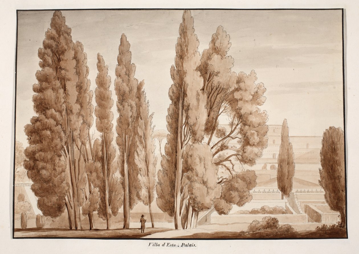 The Villa d&39;Este، 1833 (النقش بغسل بني) بواسطة اجوستينو توفانيلي