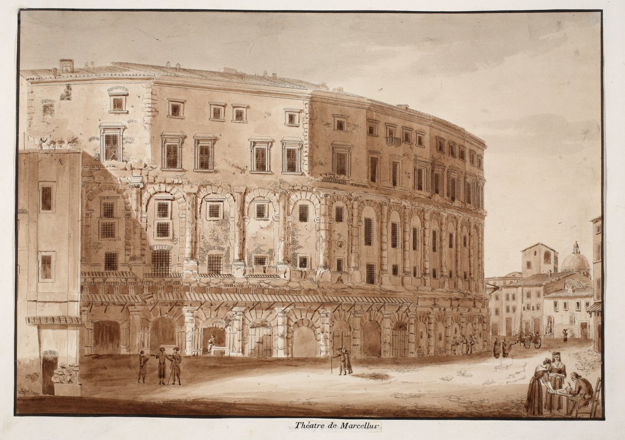 مسرح Marcellus ، 1833 (النقش بغسل بني) بواسطة اجوستينو توفانيلي