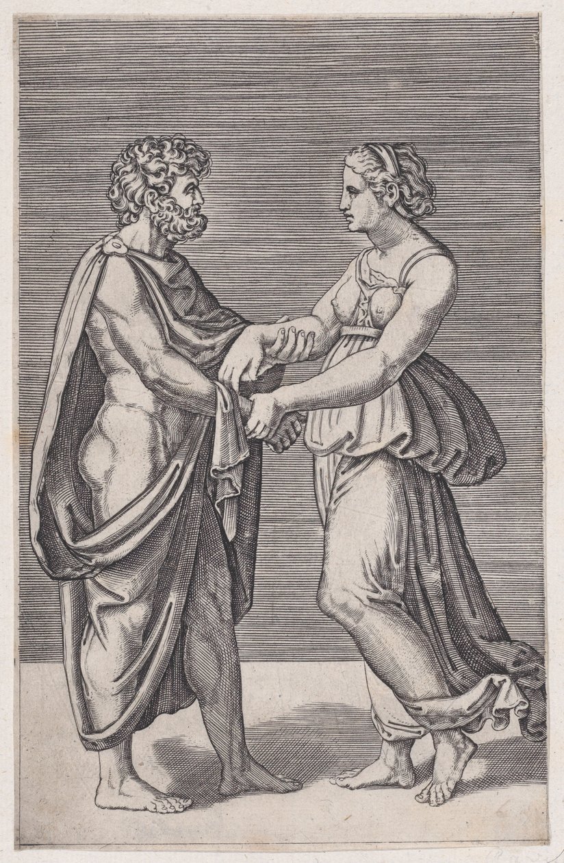 رجل وامرأة يمسكان أيديهما ، 1516-17. بواسطة أغوستينو فينيزيانو