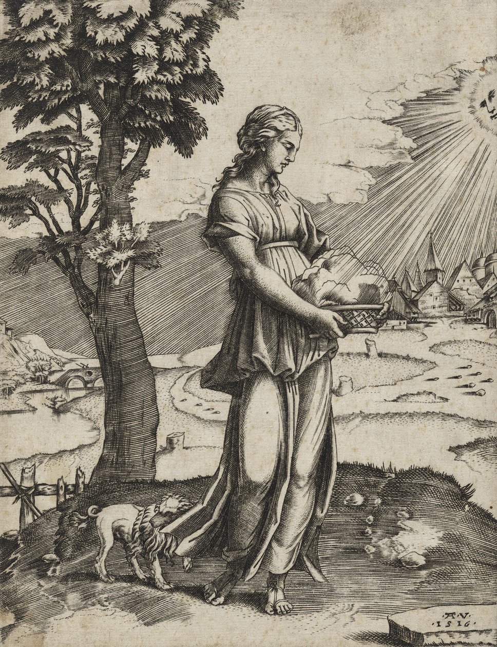The Cumaean Sybil ، 1516 (النقش على ورق مسدود) بواسطة أغوستينو فينيزيانو
