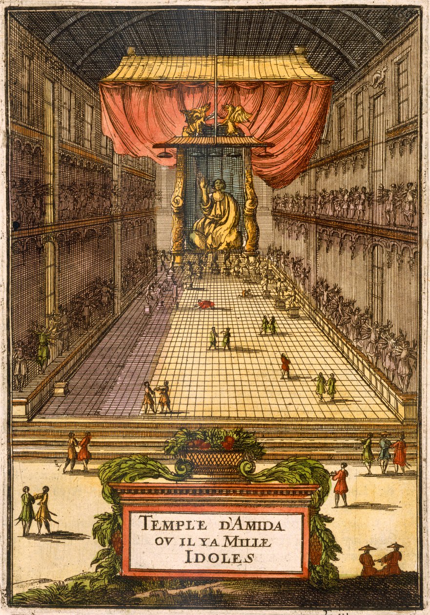معبد أميدا ، من "وصف de l&39;Univers" ، c.1683 (نقش ملون باليد) بواسطة آلان مانيسون ماليت