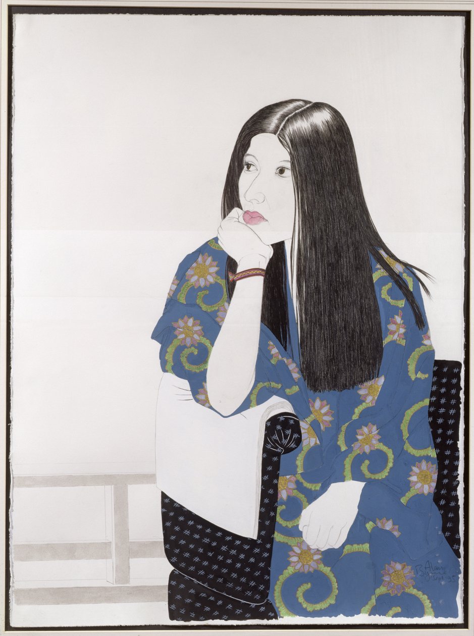 Blue Kimono ، 1995 (حبر ، مرحاض ، غواش وفحم على ورق) بواسطة آلان بيرن