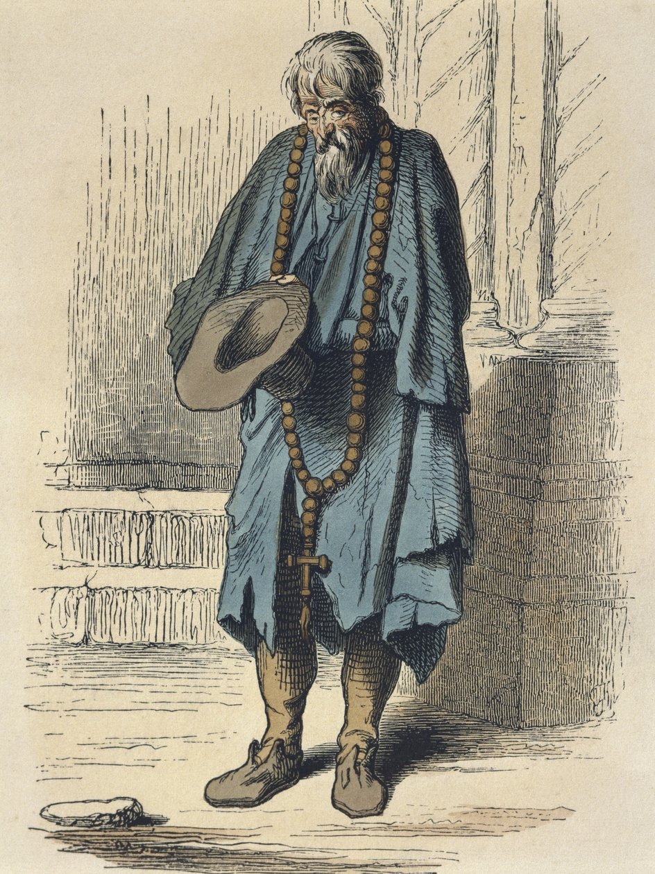 متسول ، بعد جاك كالوت (1592-1635) منقوش بواسطة أدريان لافيلي (1818-62) (نقش الألوان) بواسطة ألبرت تشارلز أوغست راسينت