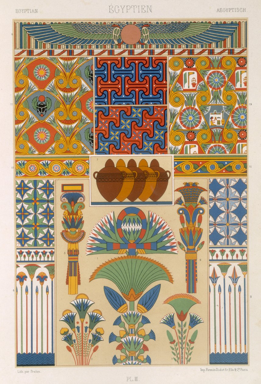 النمط المصري ، اللوحة الثانية من "زخرفة متعددة الألوان" ، نقشها برالون ، نشرت باريس ، 1869 بواسطة ألبرت تشارلز أوغست راسينت