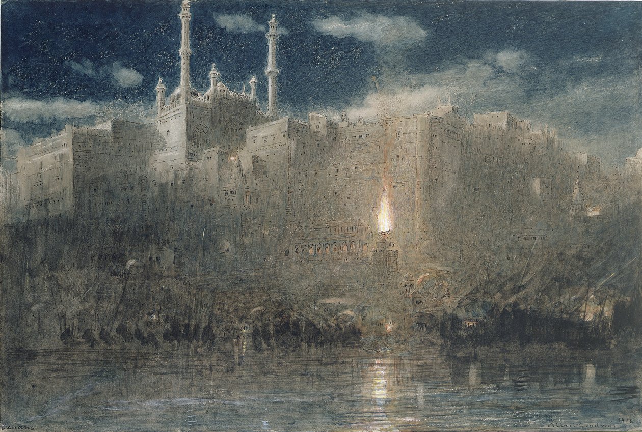 Benares بواسطة Moonlight ، 1916 (قلم وحبر مع مرحاض ولون جسم على ورق) بواسطة ألبرت جودوين