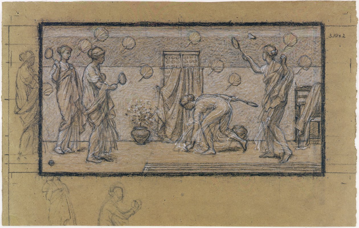 دراسة عن Battledore و Shuttlecock ، c.1871 (الطباشير فوق الجرافيت على الورق) بواسطة البرت جوزيف مور
