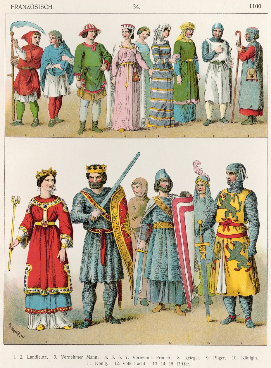 فستان فرنسي ، c.1100 ، من "Trachten der Voelker" ، 1864 بواسطة ألبرت كريتشمر