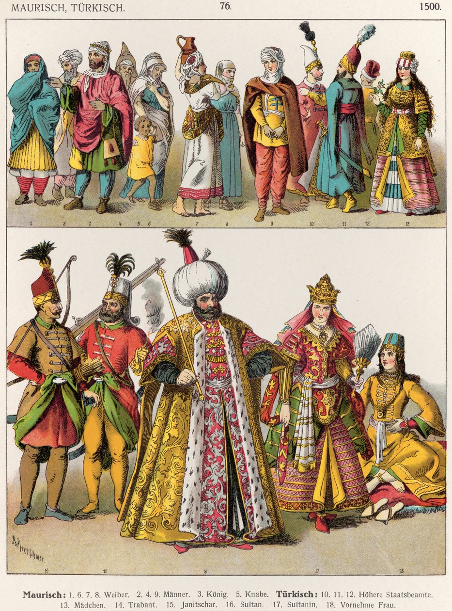 فستان مغربي وتركي ، c.1500 ، من "Trachten der Voelker" ، 1864 بواسطة ألبرت كريتشمر