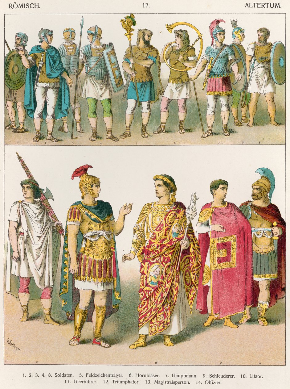 فستان عسكري روماني ، من "تراختن دير فويلكر" ، 1864 (الطباعة الحجرية الملونة) بواسطة ألبرت كريتشمر