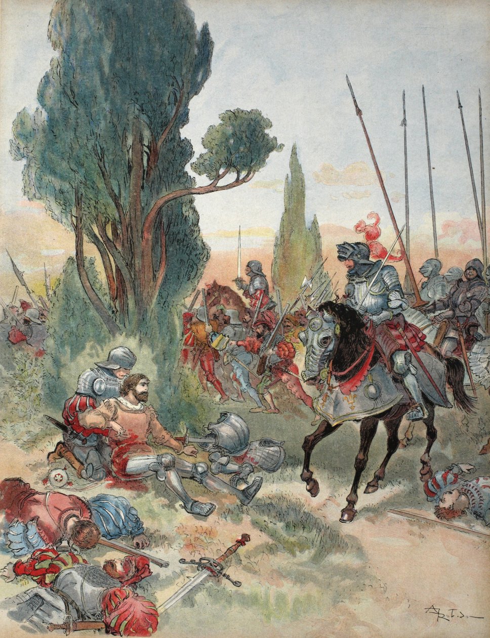 وفاة بايارد ، رسم توضيحي من &39;فرانسوا آيير: لو روي شوفالييه ، لجورج جي تودوز ، حانة. 1909 بواسطة ألبرت روبيدا