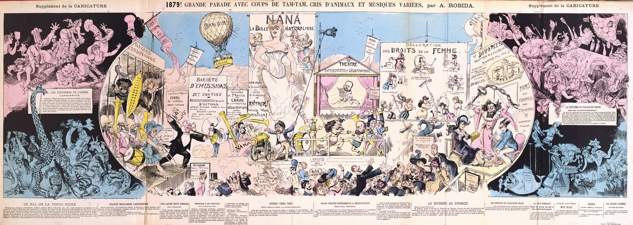 `` Grande Parade &39;&39; ، كارتون مطوي من `` La Caricature &39;&39; ، 1880 بواسطة ألبرت روبيدا