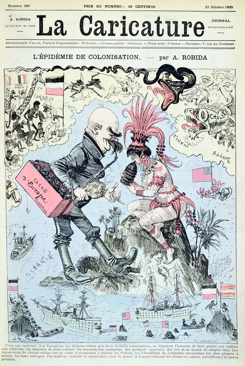 وباء الاستعمار ، من "La Caricature" ، محفور من Yves und Barret ، 31 أكتوبر 1885 بواسطة ألبرت روبيدا