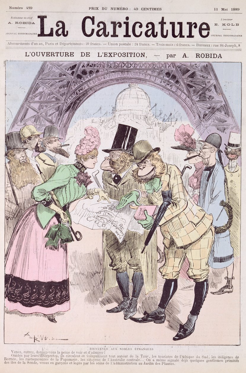 افتتاح المعرض العالمي لعام 1889 ، من "La Caricature" ، 11 مايو 1889 بواسطة ألبرت روبيدا