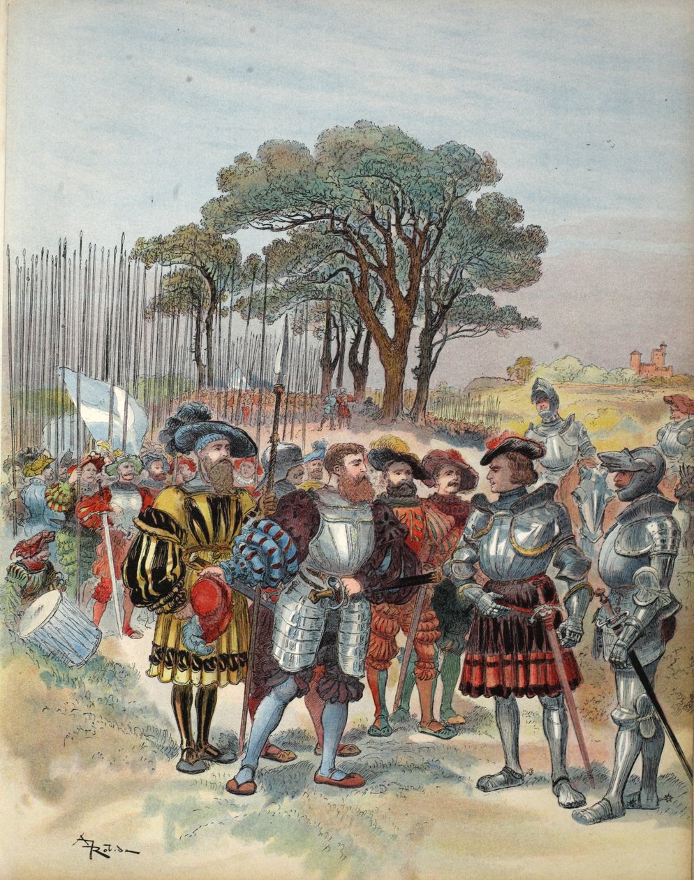 يطلب السويسريون رواتبهم في Bicocca ، التوضيح من فرانسوا Ier: Le Roi Chevalier ، بواسطة جورج G. Toudouze ، حانة. 1909 بواسطة ألبرت روبيدا