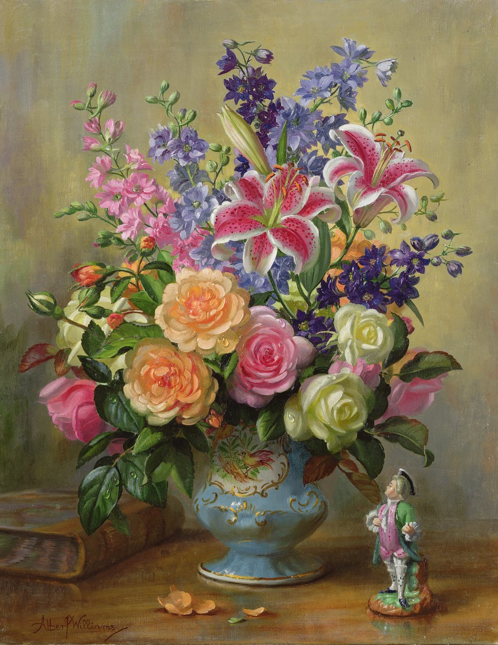 AB250 الحياة الساكنة للورود والزنابق و Delphiniums بواسطة ألبرت ويليامز