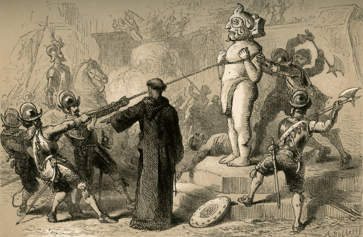 تدمير الإسبان الأصنام المكسيكية ، 1877. بواسطة ألبرت بوبيت