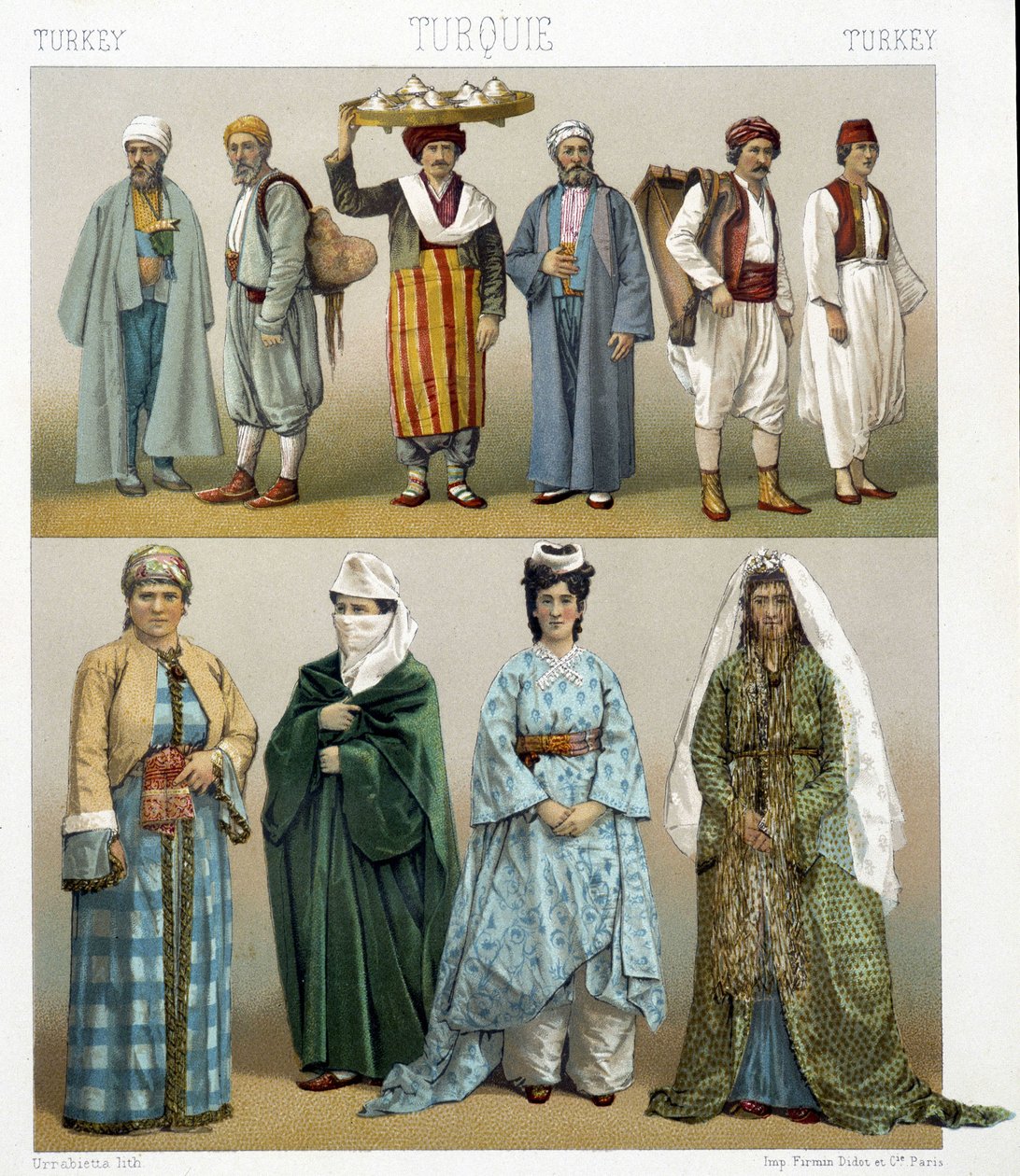 أزياء تركية من القرن التاسع عشر. رسم توضيحي في "Le costume historyique" بقلم Racinet بواسطة ألبرت تشارلز أوغست راسينت