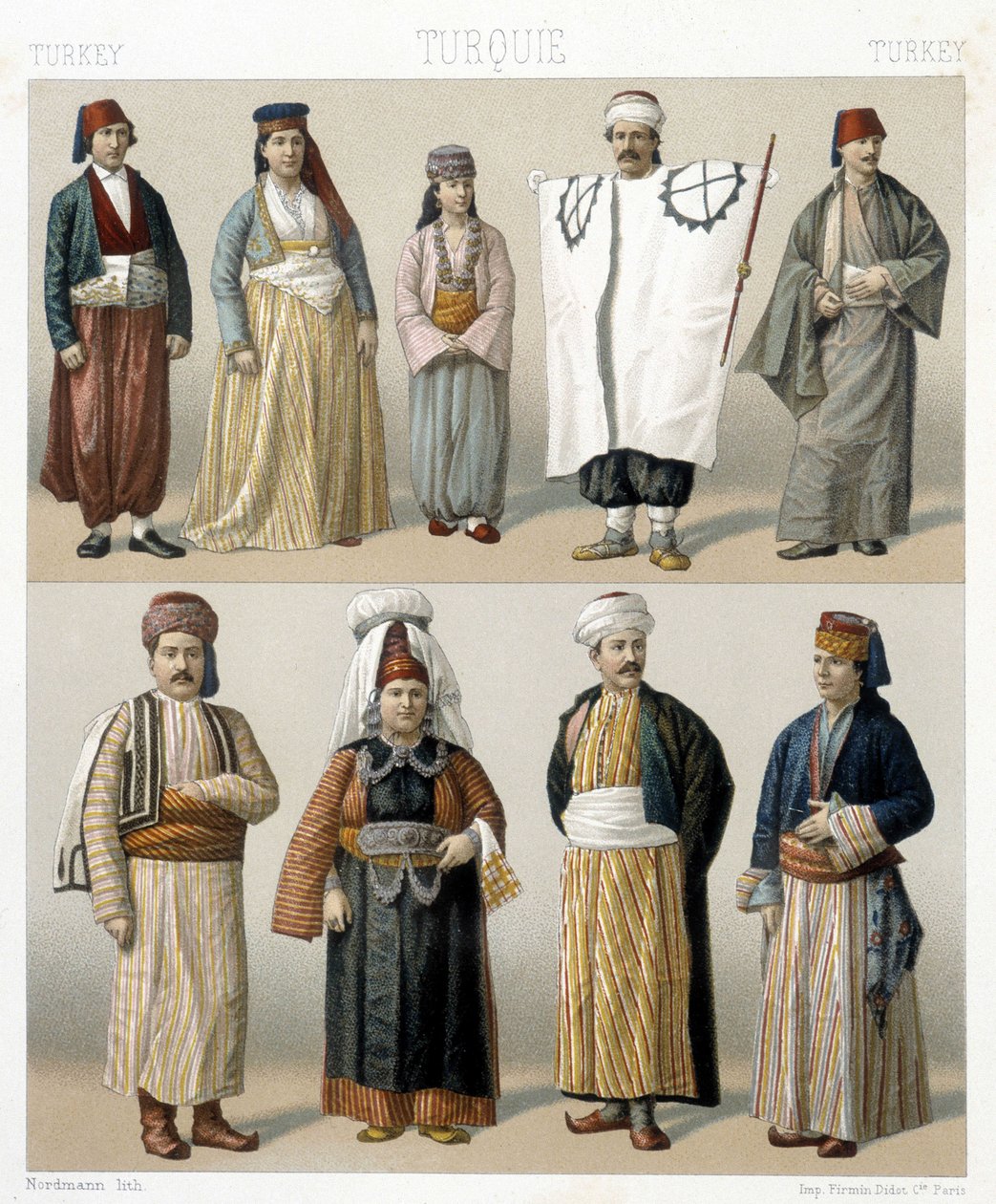 أزياء تركية من القرن التاسع عشر. رسم توضيحي في "Le costume historyique" بقلم Racinet بواسطة ألبرت تشارلز أوغست راسينت