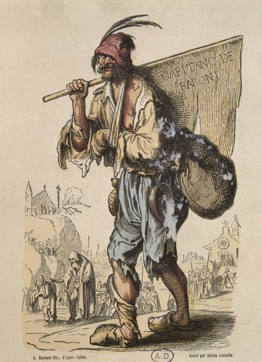 نقيب البوهيميين ، بعد جاك كالوت (1592-1635) منقوش بواسطة أدريان لافيلي (1818-62) (نقش ملون) بواسطة ألبرت تشارلز أوغست راسينت