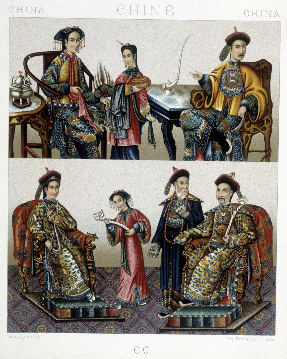 الأرستقراطية الصينية - في "" Le costume historyique "بقلم Racinet بواسطة ألبرت تشارلز أوغست راسينت