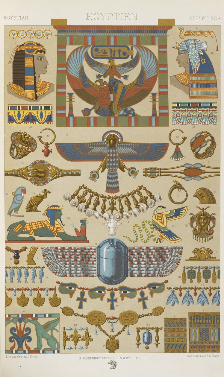 مصري ، اللوحة 4 من "زخرفة متعددة الألوان: مائة لوحة من الذهب والفضة والألوان" بواسطة ألبرت تشارلز أوغست راسينت