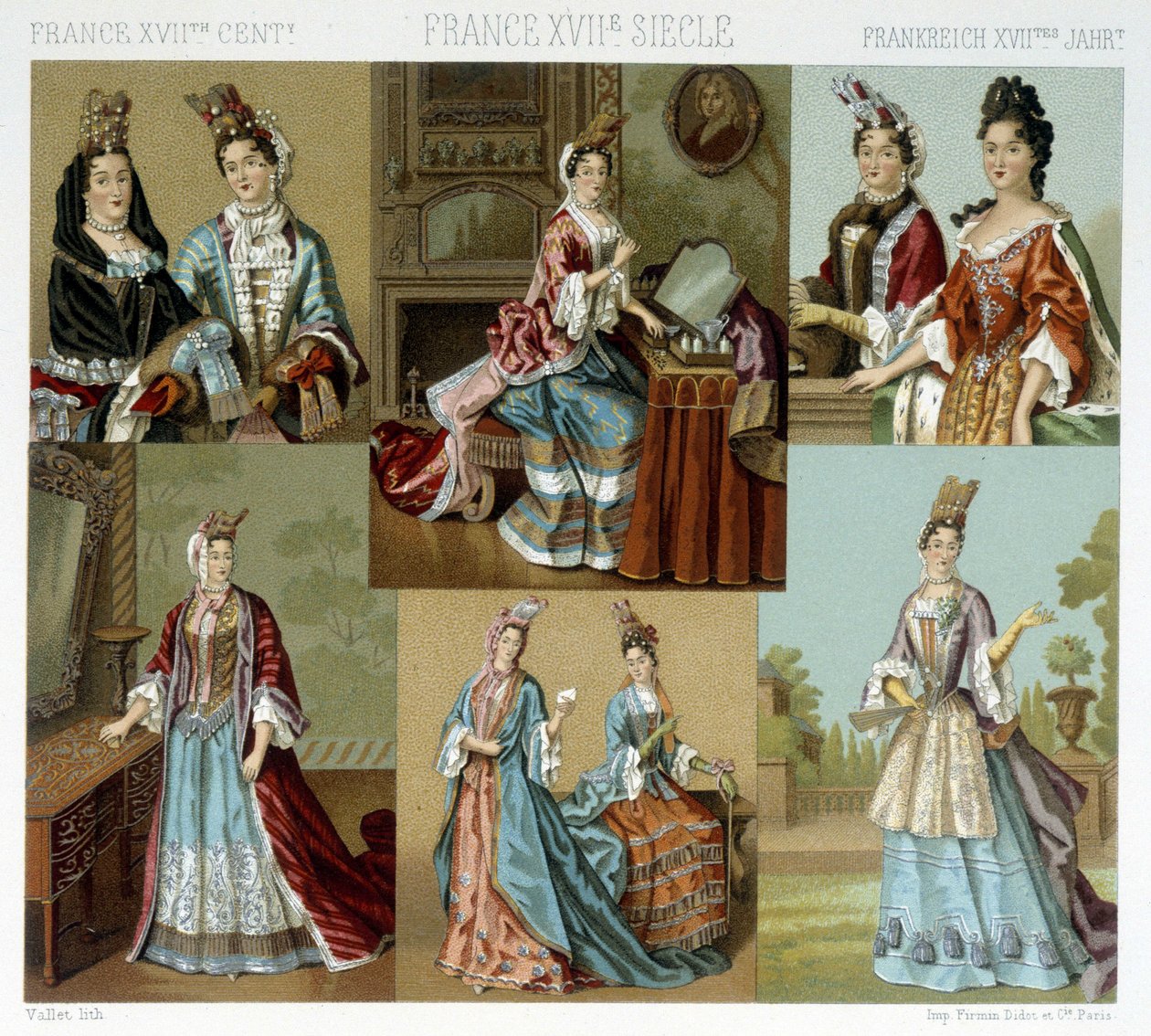 الموضة وتصفيف الشعر في فرنسا في القرن الثامن عشر - في "" Le Costume Historique "من قبل Racinet ، أواخر القرن التاسع عشر بواسطة ألبرت تشارلز أوغست راسينت