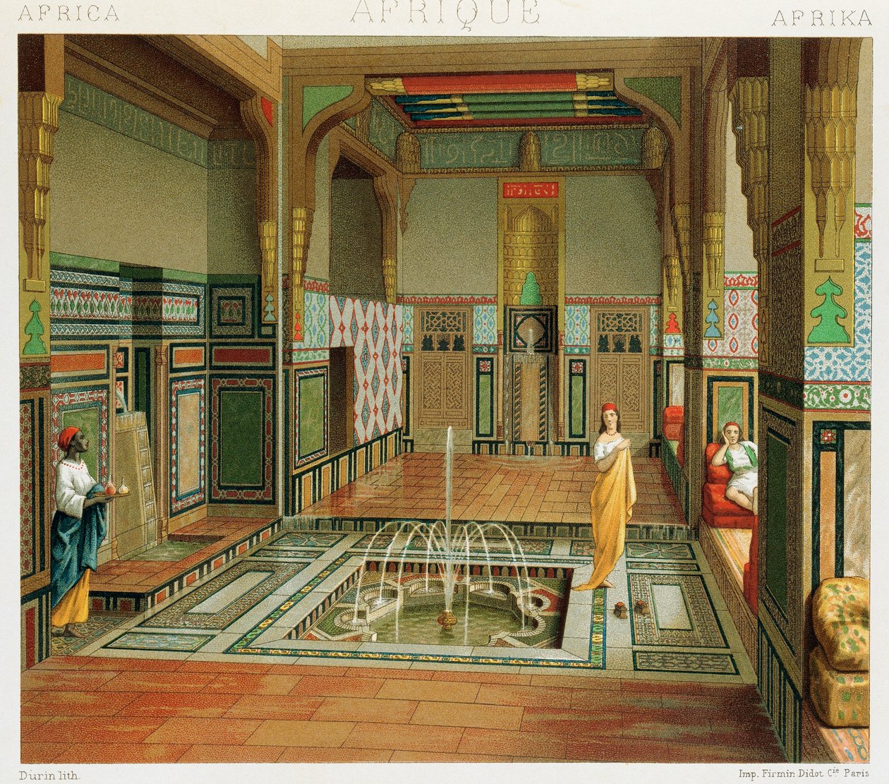 تصميم داخلي لمنزل غني في القاهرة ، رسم توضيحي من تاريخ الأزياء الكامل بقلم أوغست راسينيت بواسطة ألبرت تشارلز أوغست راسينت
